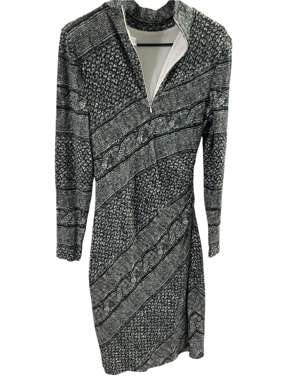 Vintage Caché Bodycon Sweater Dress Black White Cable Knit Long Sleeve L Made US - Picture 5 of 16